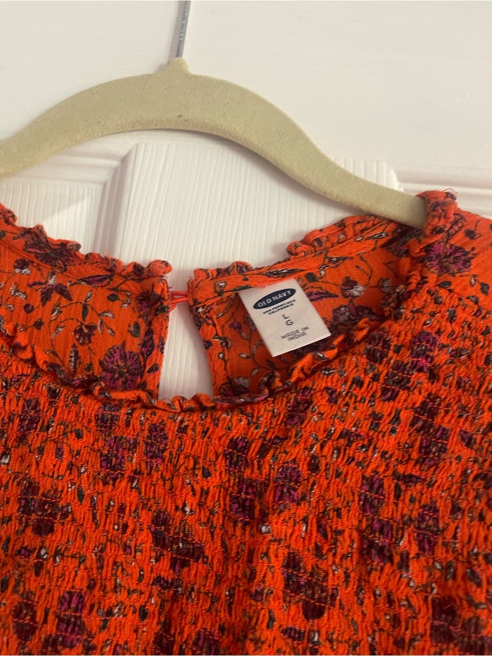 Old Navy Orange Floral Smocked Cap-Sleeve Camisole - Picture 2 of 3